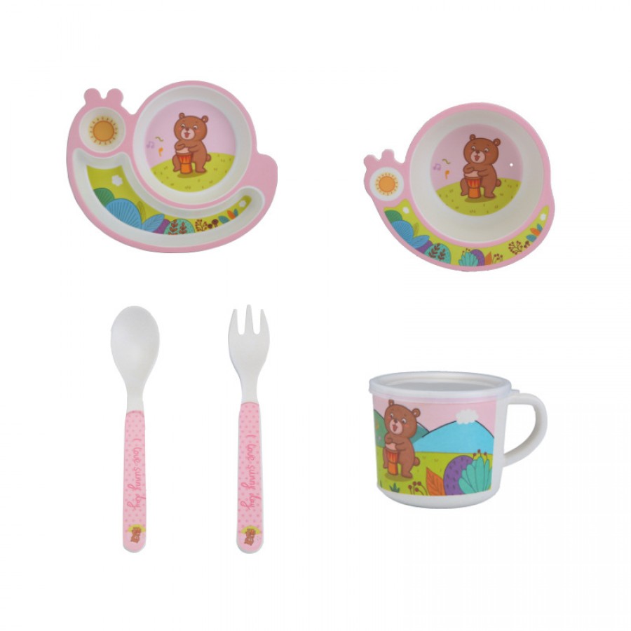 Σετ φαγητού  Bamboo ροζ σαλιγκάρι 5 τμχ