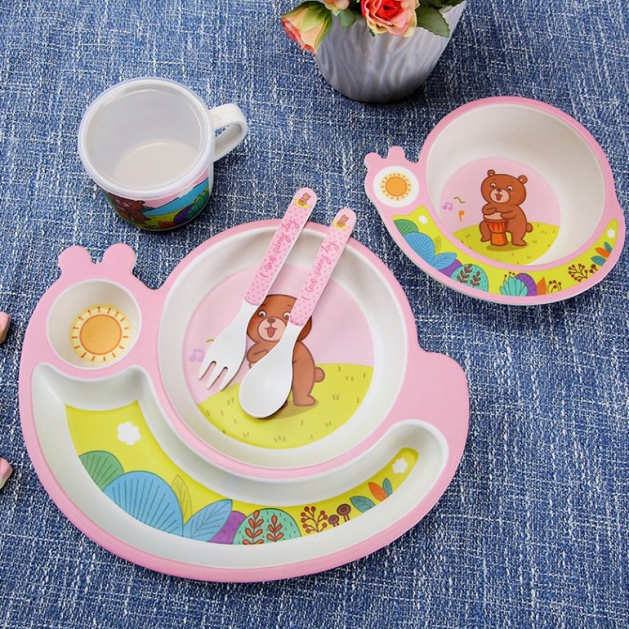 Σετ φαγητού  Bamboo ροζ σαλιγκάρι 5 τμχ