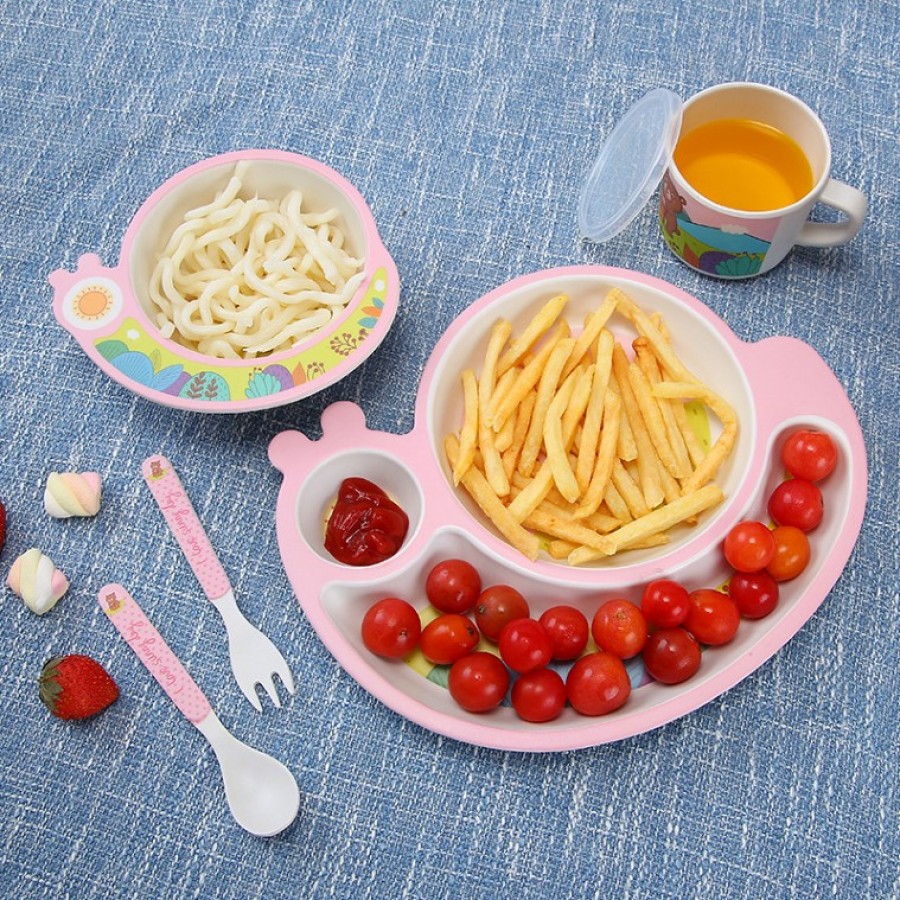 Σετ φαγητού  Bamboo ροζ σαλιγκάρι 5 τμχ