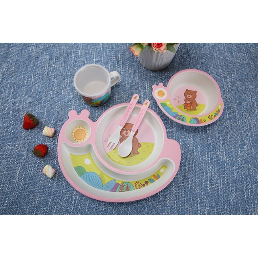 Σετ φαγητού  Bamboo ροζ σαλιγκάρι 5 τμχ