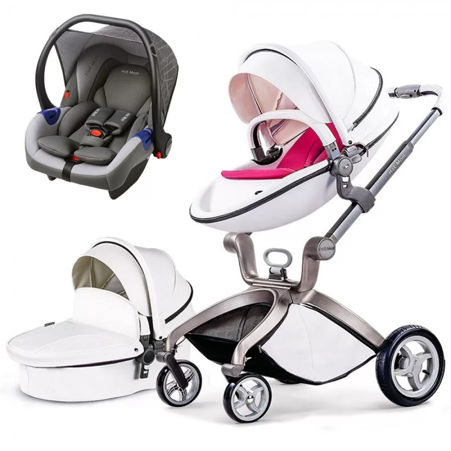 Καροτσάκι μωρού HOT MOM λευκό 3 σε 1