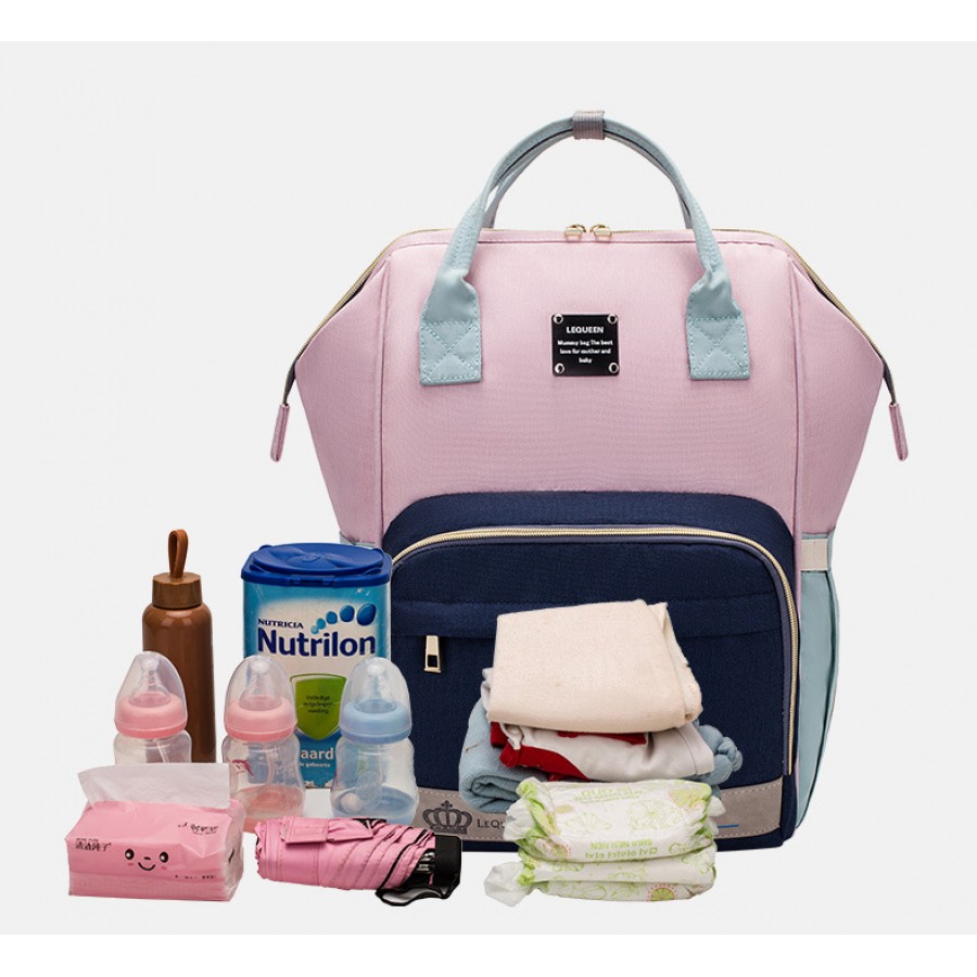 Τσάντα πλάτης μωρού LEQUEEN ροζ-μπλε-μέντα 