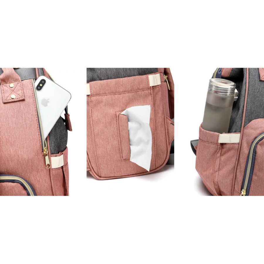 Τσάντα πλάτης μωρού ροζ-γκρι με usb Lequeen
