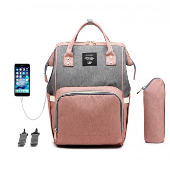 Τσάντα πλάτης μωρού ροζ-γκρι με usb Lequeen