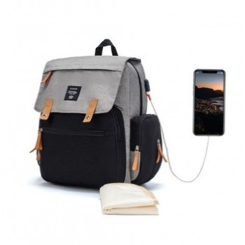 Τσάντα πλάτης μωρού LEQUEEN μαύρο-γκρι με δερμάτινες λεπτομέρειες